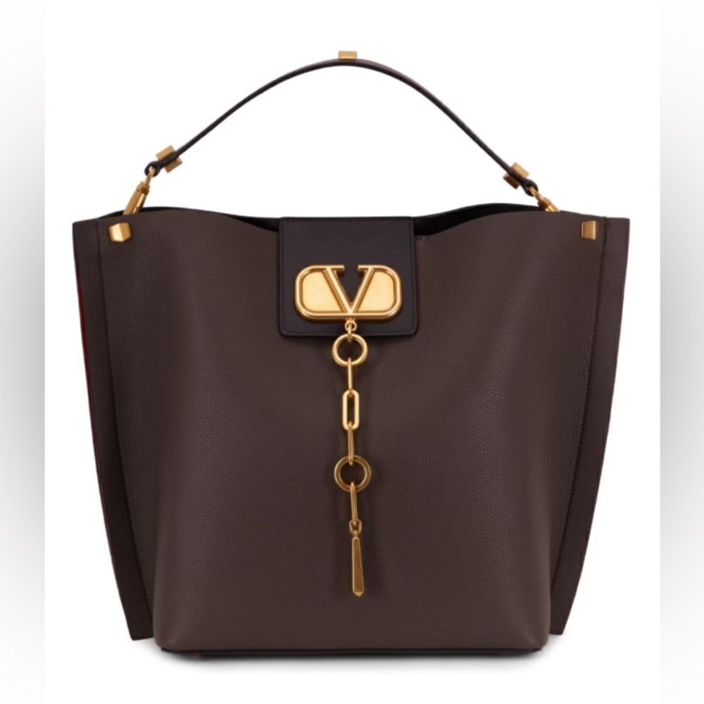 VALENTINO GARAVANI
V-Logo Dark Gray Grained Leather Medium Hobo Bag